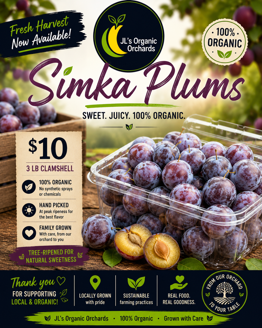 Coming Soon: Organic Plums (3 lb. Clamshell)