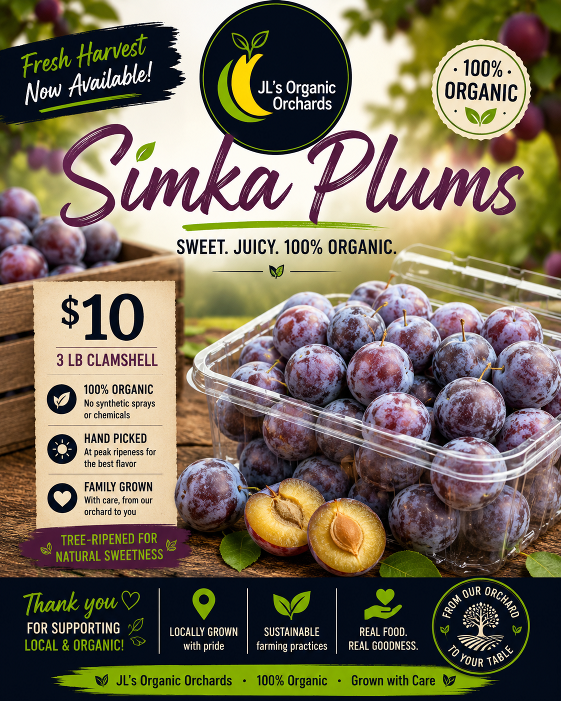 Coming Soon: Organic Plums (3 lb. Clamshell)