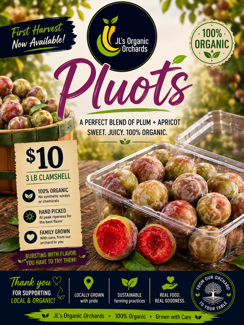 Coming Soon: Organic Pluots (3 lb. Clamshell)