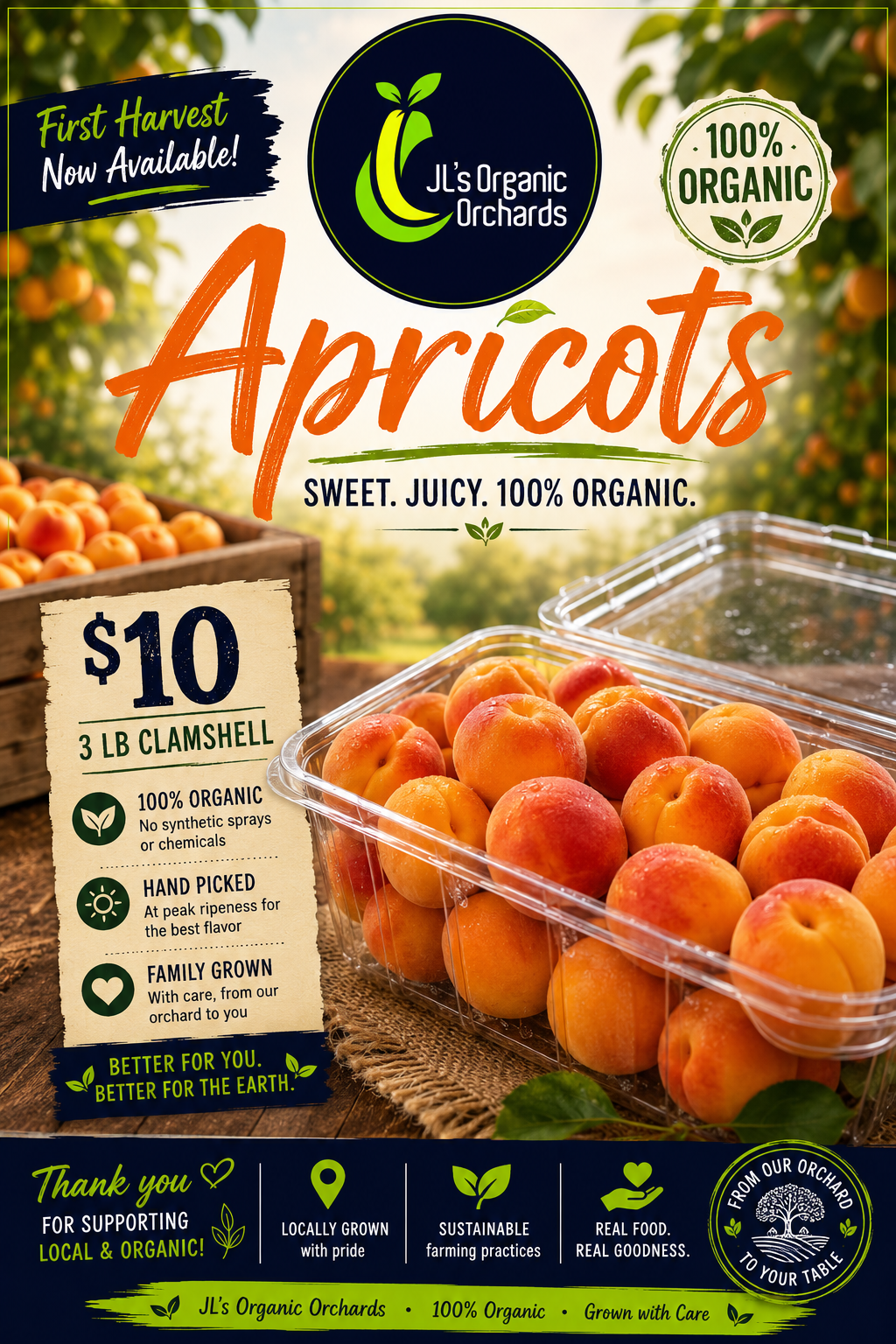 Organic Apricots (3 lb. Clamshell)