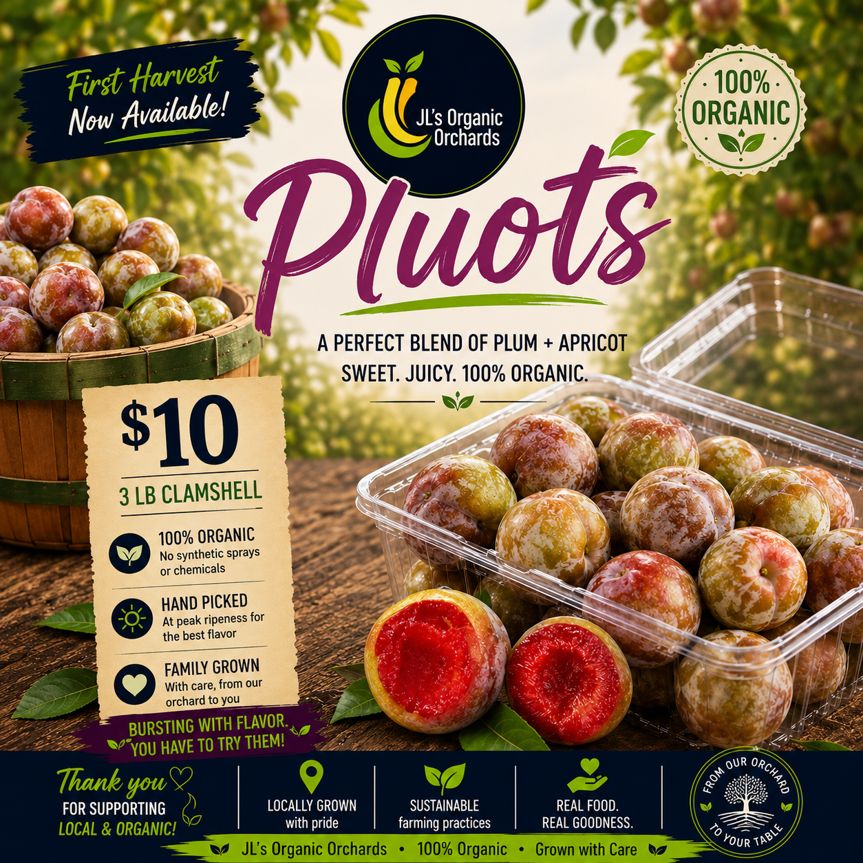 Organic Flavor Supreme Pluots (3 lb. Clamshell) Sold Out for 2026